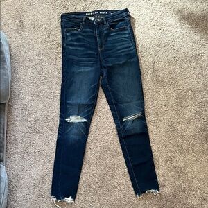 American Eagle Outfitters Women's Dark Blue Distressed Skinny Jeans